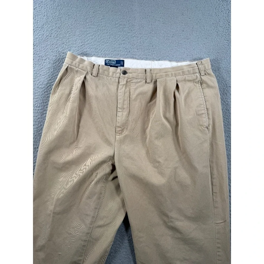 Polo Ralph Lauren Andrew Pant Mens 36x30 Khaki Pleated Cuffed Chino Pants Cotton